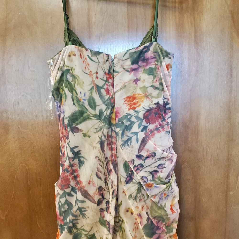 Evita Ruched Mesh Corset Maxi Dress (Garden Muse) Size L - Picture 11 of 16